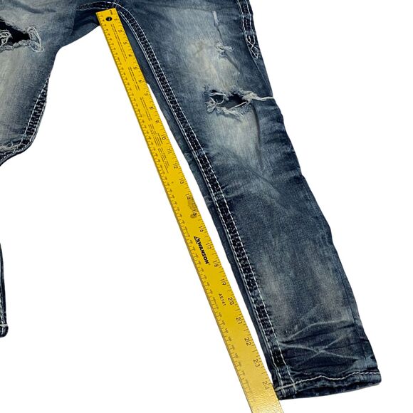 Rock Revival Distressed Ferry Ankle Skinny Jeans Bleach Wash Rhinestone Pockets - Picture 13 of 15